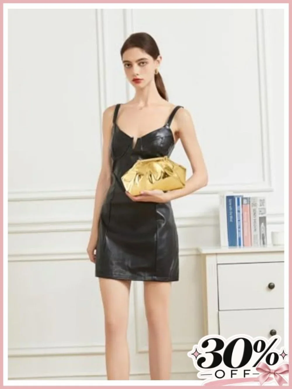 Pleated Evening Clutch Purse Metallic Vegan PU Shoulder Bag Cloud Design
